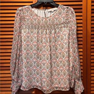 LOFT Women's Paisley Long Sleeve Blouse - floral, peach and green design